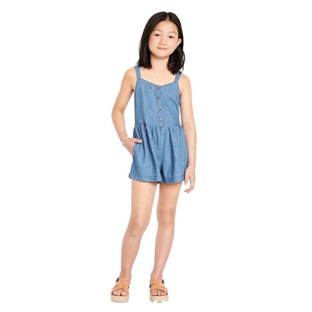Old Navy Sleeveless Button-Front Jean Romper for Girls Medium Wash Size Medium - Picture 3 of 7
